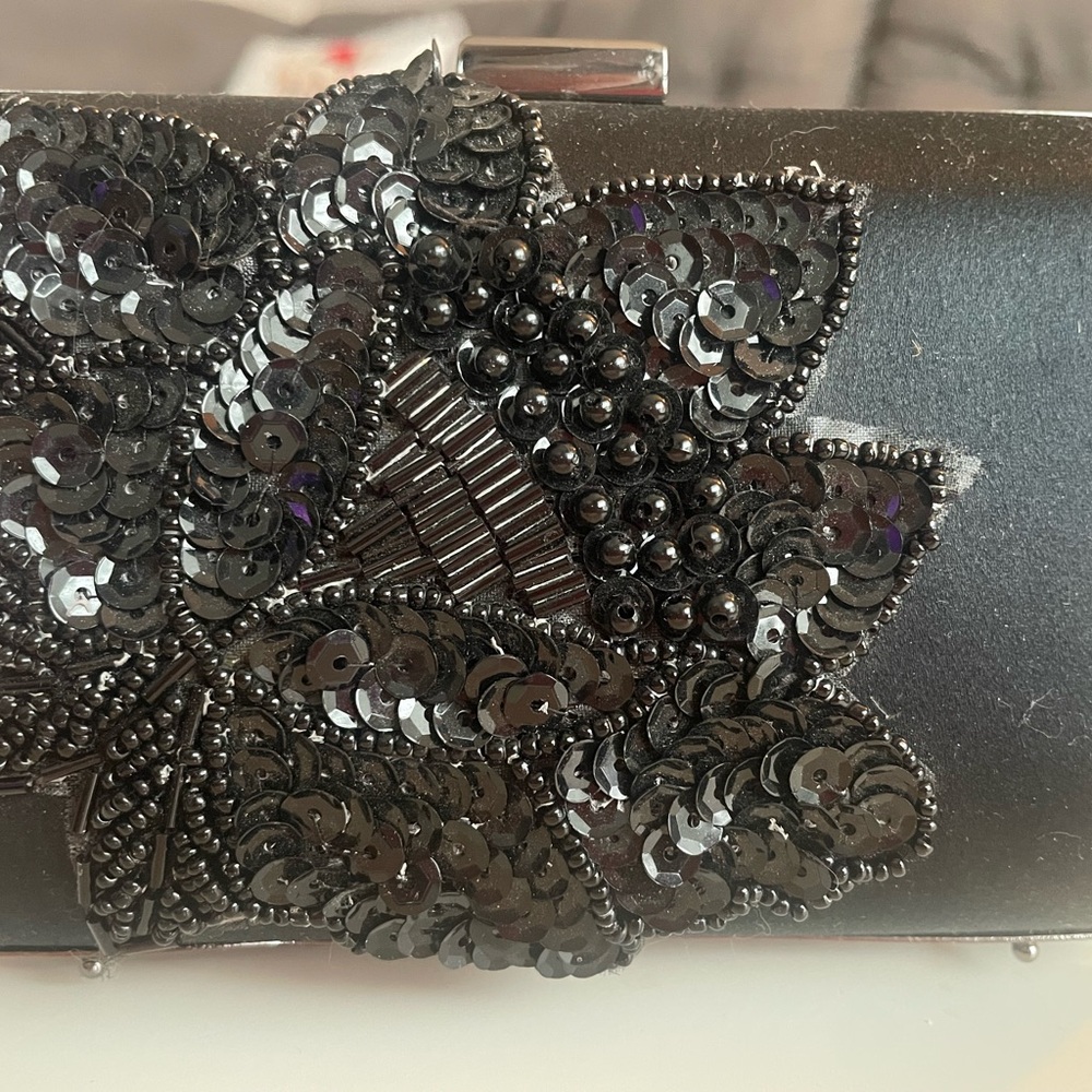Nine West Black Sequin Floral Clutch